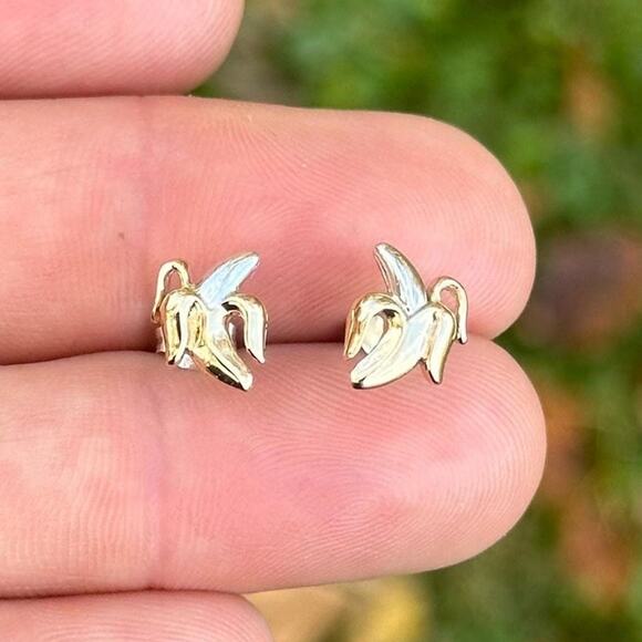 Sterling Silver Mixed Metal Banana Post Earrings - Picture 1 of 5